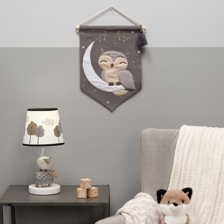 Lambs & Ivy Owl Canvas Banner Nursery Wall Art / Wall Hanging - Gray