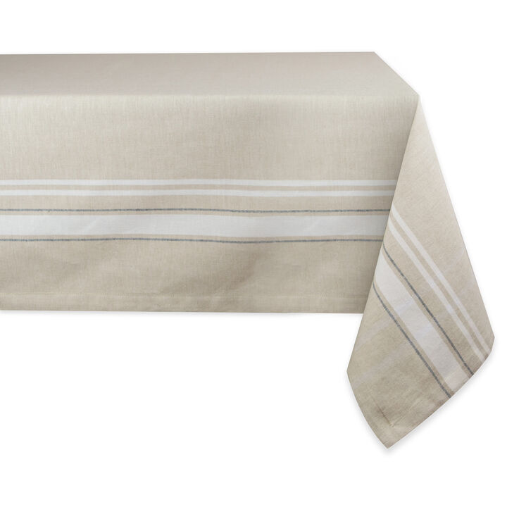 Gray and White French Striped Pattern Rectangular Tablecloth 60" x 84"