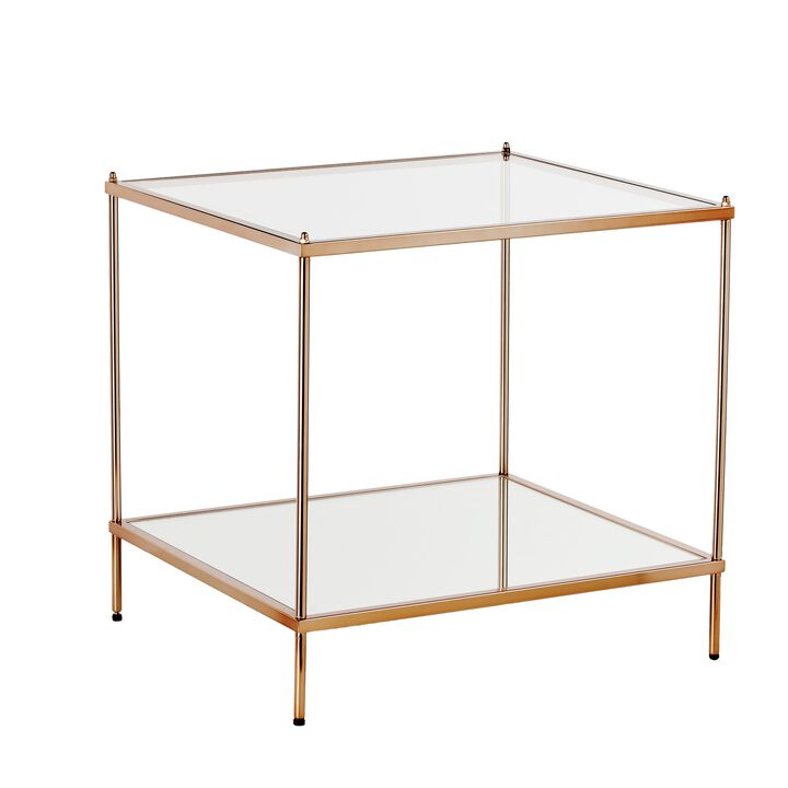 Homezia 22" Gold Glass And Iron Square Mirrored End Table