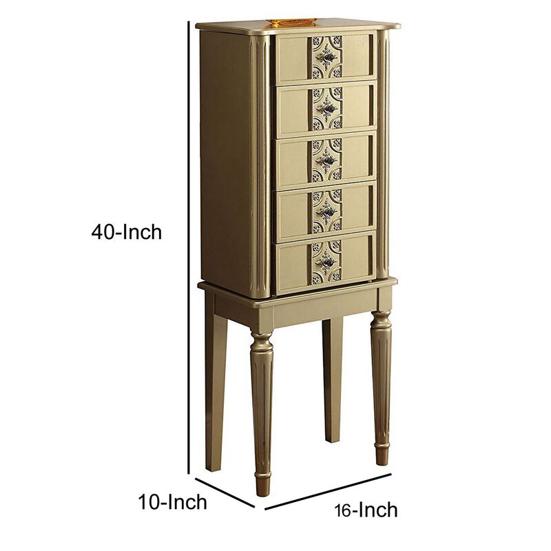 Wood Jewelry Armoire With 5 Drawers in Gold-Benzara