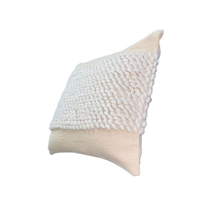 20 x 20 Square Cotton Accent Throw Pillows, Braided Patchwork, Set of 2, White, Cream-Benzara