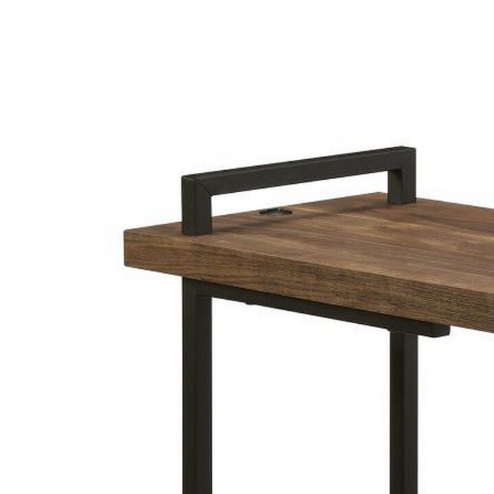 Side Table with Plugin and Cantilever Base, Dark Brown-Benzara