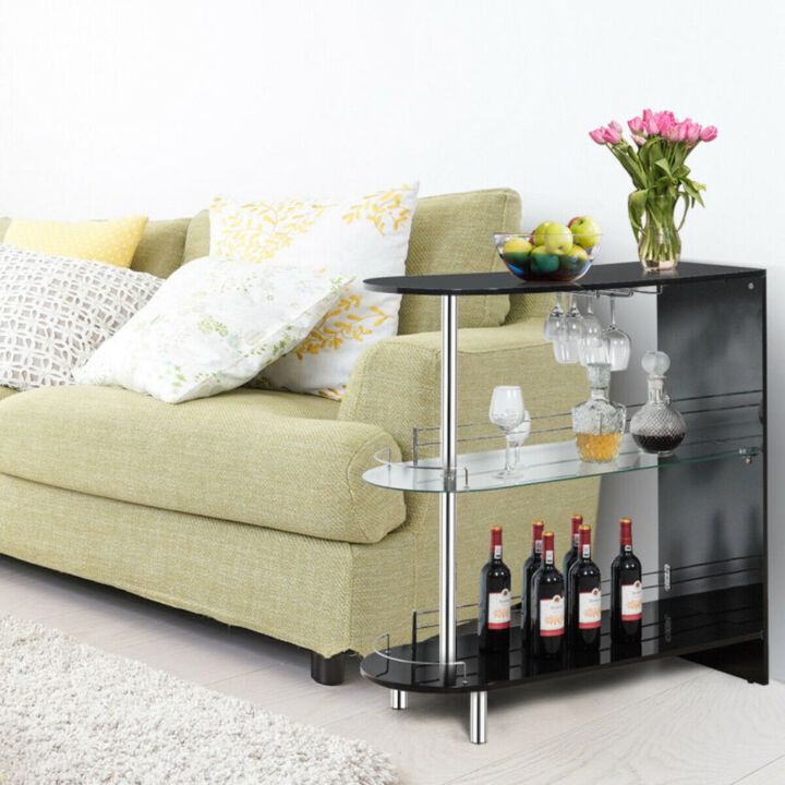 Hivago 2-holder Bar Table with Tempered Glass Shelf