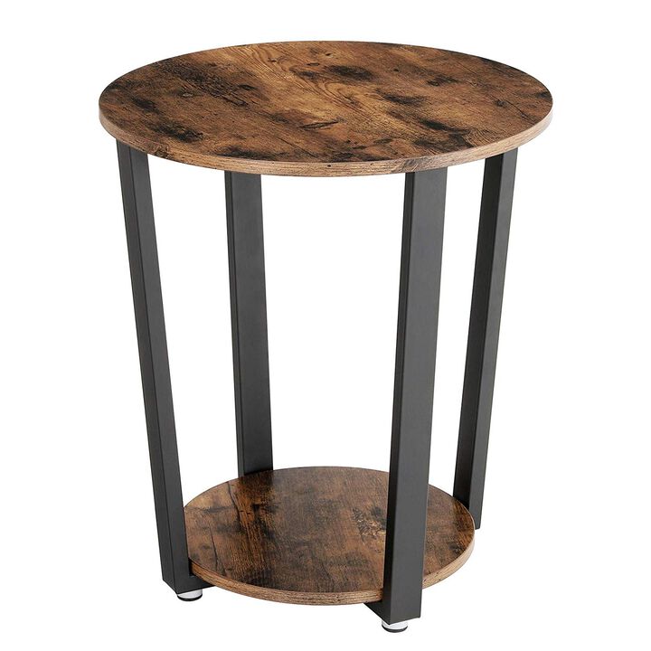Stylish Iron and Wood End Table with Open Bottom Storage Shelf, Brown and Black- Benzara