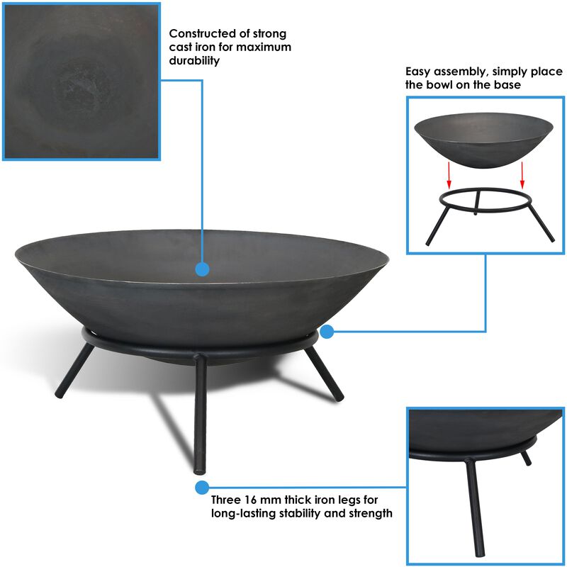 Sunnydaze 22 in Raised Cast Iron Fire Pit Bowl with Stand