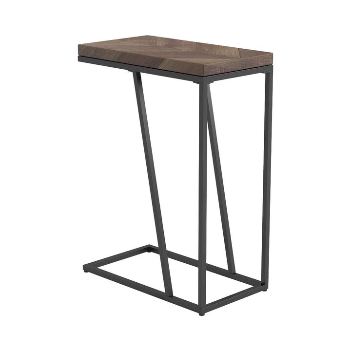 Accent Table with Chevron Pattern Top, Brown-Benzara