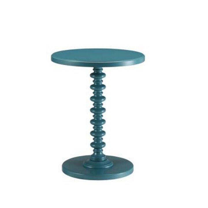 Astonishing Side Table With Round Top, Teal Blue-Benzara
