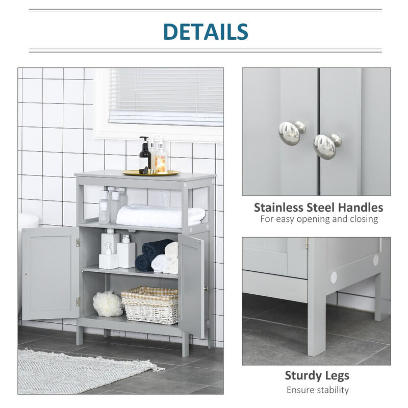 Freestanding Bathroom Storage Cabinet Organizer Cupboard with Double Doors Wooden Furniture Grey