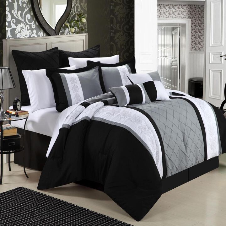 Chic Home Livingston Bed In A Bag Comforter Set - 8-piece - King 101x86", Black