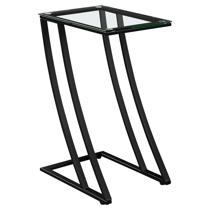 Monarch Specialties I 3089 Accent Table, C-shaped, End, Side, Snack, Living Room, Bedroom, Metal, Tempered Glass, Black, Contemporary, Modern