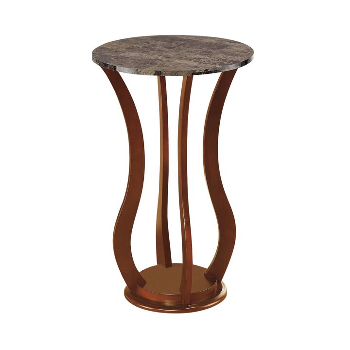 Transitional Wooden Plant Stand With Faux Marble Top, Brown-Benzara