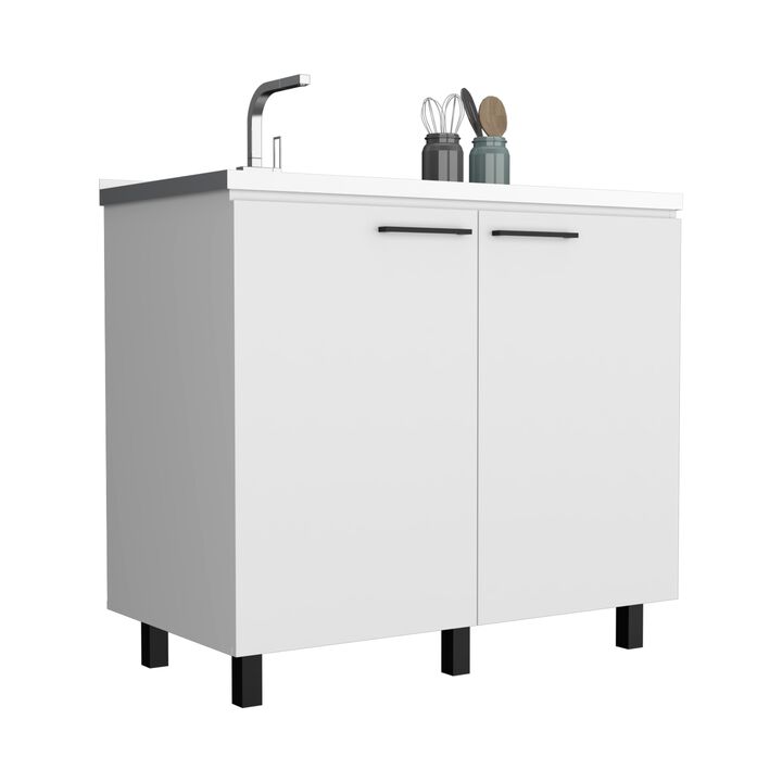 DEPOT E-SHOP Salento 2 Freestanding Utility Base Cabinet with Stainless Steel Countertop and 2-Door