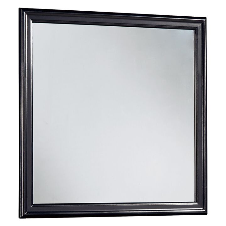Wooden Frame Mirror with Mounting Hardware, Black and Silver-Benzara