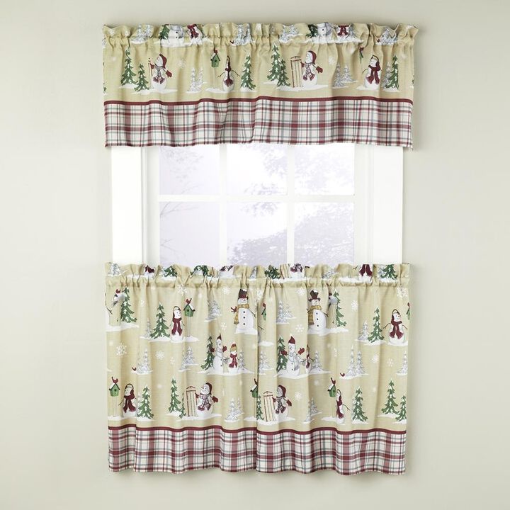 SKL Home Saturday Knight Ltd Joyful Snowfriends Appealing And Quaint Charm Tier Pair Window Curtain - 57x36", Natural