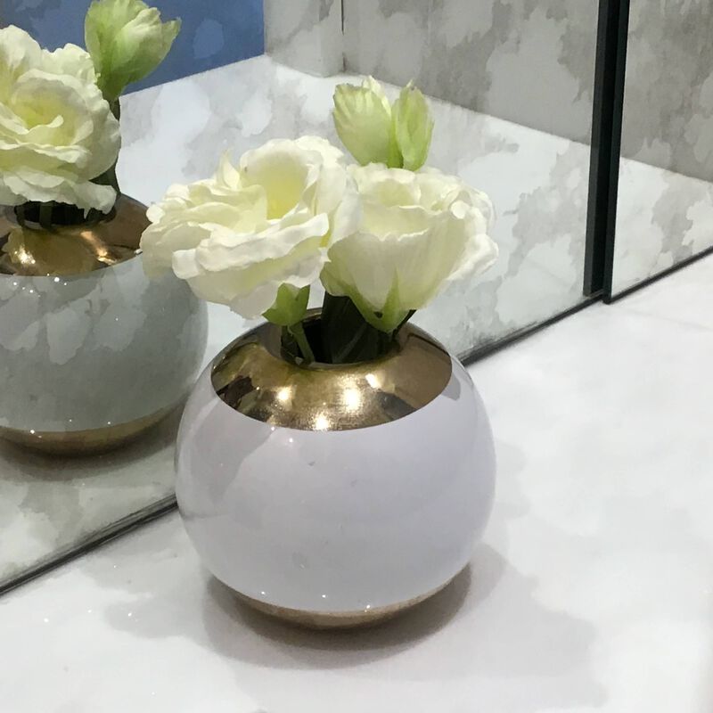 Gold and White  Round  Bud Vase