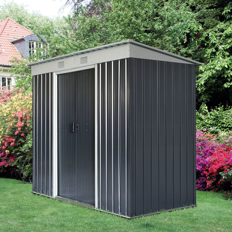 7' x 4' Backyard Garden Tool Storage Shed with Dual Locking Doors, 2 Air Vents and Steel Frame, Black/White