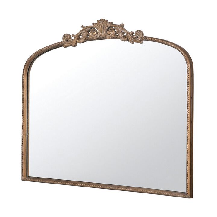 Kea 41 Inch Wall Mirror, Gold Curved Arched Metal Frame, Baroque Design-Benzara