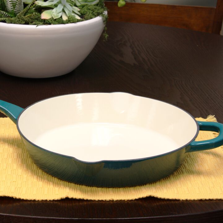 Crock Pot Artisan 12 in. Round Enameled Cast Iron Skillet in Teal Ombre