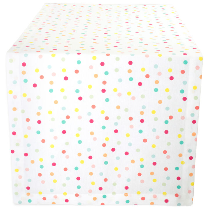 108" White and Pink Multi Polka Dots Printed Rectangular Table Runner