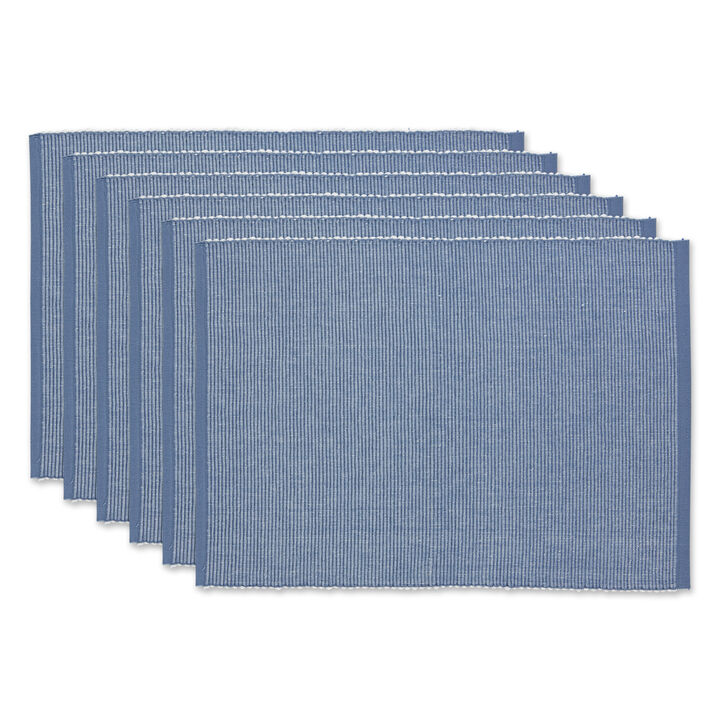 Set of 6 Blue Decorative Ribbed Placemats  19"