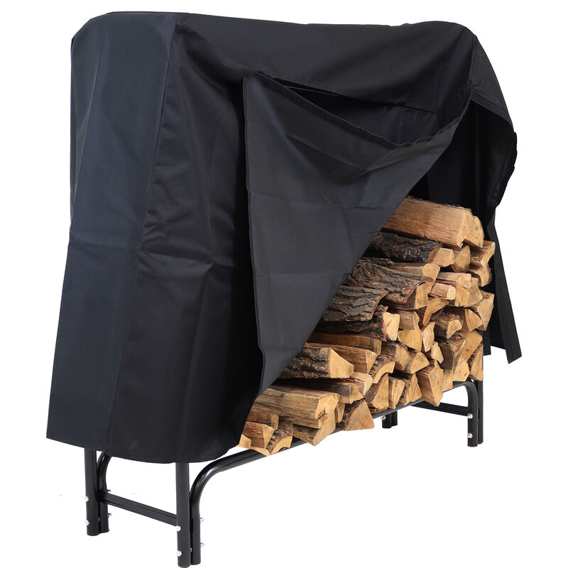 Sunnydaze Powder-Coated Steel Firewood Log Rack with Black Cover