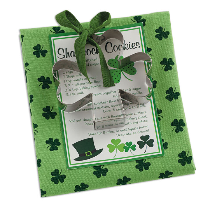 28" Shamrock Green Rectangular Dishcloth and Cookie Cutter Gift Set