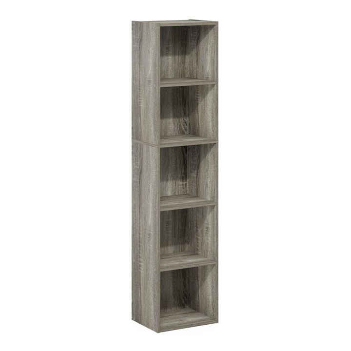 Furinno Luder Bookcase / Book / Storage, 5-Tier Cube, French Oak
