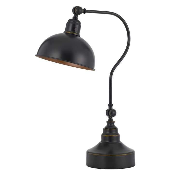 25 Inch Metal Curved Desk Lamp, Adjustable Shade, Bronze Black-Benzara