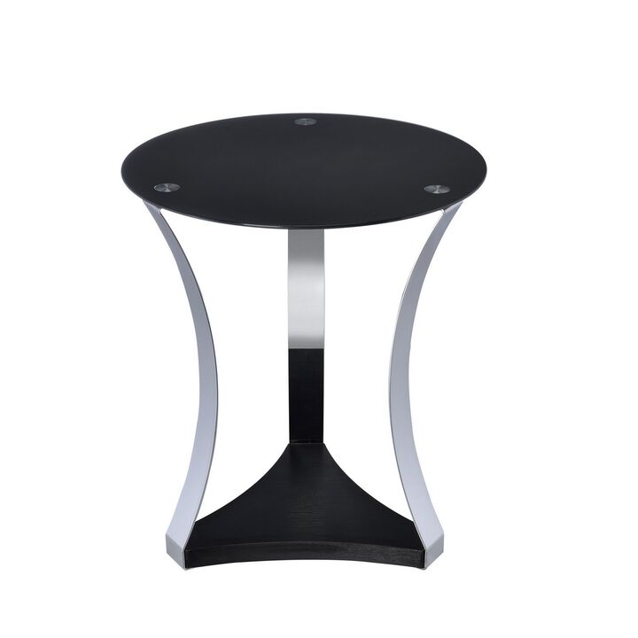 Geiger End Table, Black Glass & Chrome-Benzara