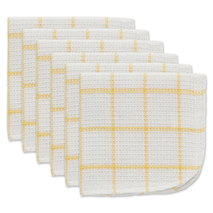 Set of 6 Yellow and White Scrubber Dish Cloth  12"