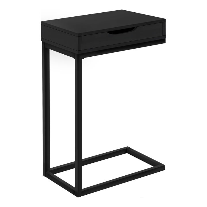 Monarch Specialties I 3600 Accent Table, C-shaped, End, Side, Snack, Storage Drawer, Living Room, Bedroom, Metal, Laminate, Black, Contemporary, Modern