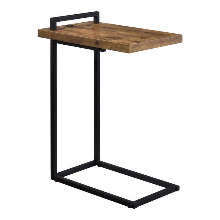 Side Table with Plugin and Cantilever Base, Brown-Benzara