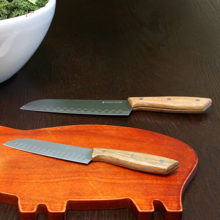 Gibson Home Seward 2 Piece Stainless Steel Santoku Knife Cutlery Set with Wood Handles
