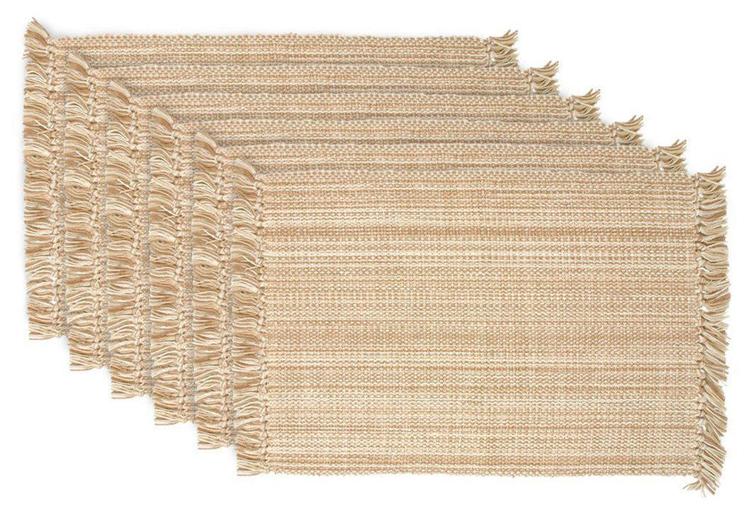 Set of 6 Taupe Brown Variegated Fringe Placemats 19” x 13"