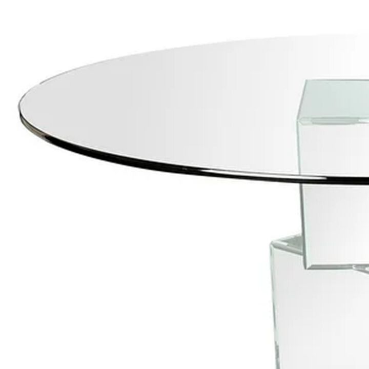 Dining Table with Round Glass Top, Silver and Clear-Benzara