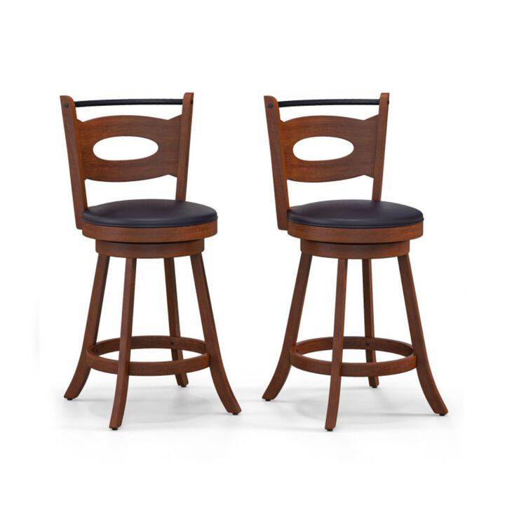 Hivago 2 Pieces Swivel Bar Stools with Curved Backrest and Seat Cushions