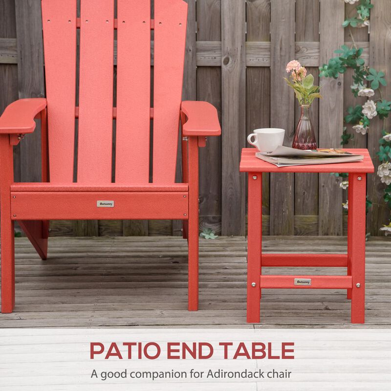 Patio Side Table, 18" Square Outdoor End Table, HDPE Plastic Tea Table for Adirondack Chair, Backyard or Lawn, Red