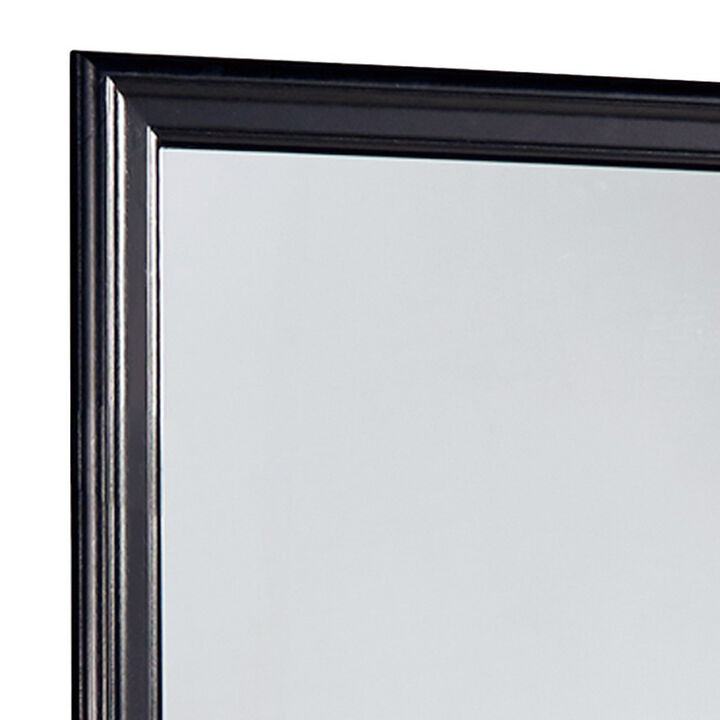 Wooden Frame Mirror with Mounting Hardware, Black and Silver-Benzara