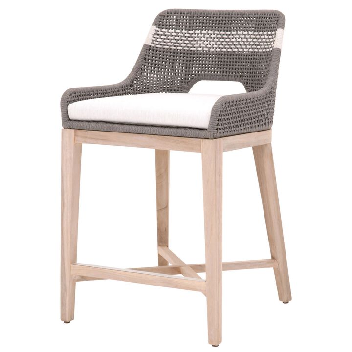 Interwoven Rope Counter Stool with Flared Legs and Cross Support, Dark Gray-Benzara