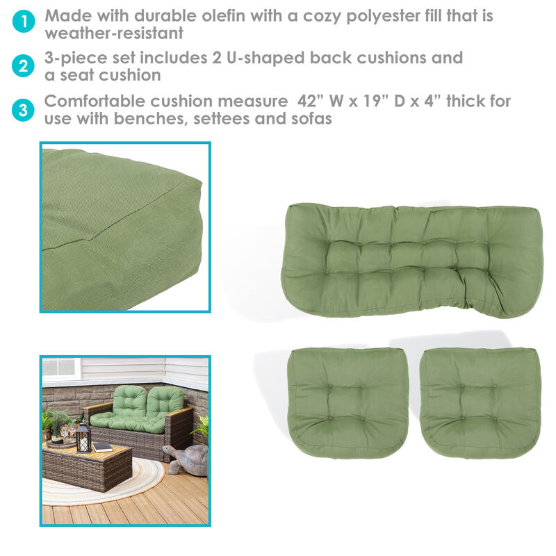 Sunnydaze Indoor/Outdoor Olefin 3-Piece Tufted Settee Cushion Set