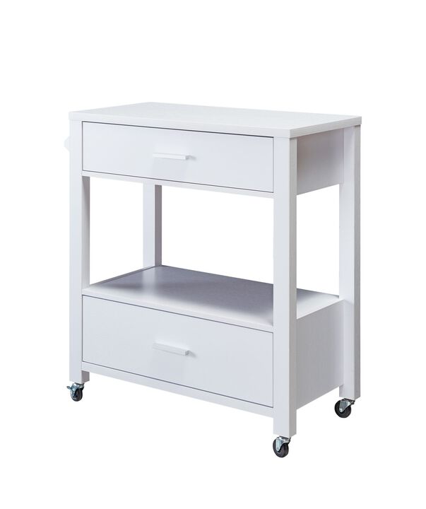 White 4 Wheel Kitchen Cart with 2 Drawers & 2 Tier Display and Storage Unit