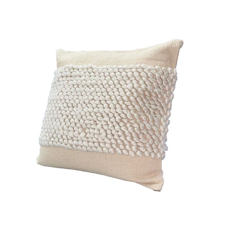 20 x 20 Square Cotton Accent Throw Pillows, Braided Patchwork, Set of 2, White, Cream-Benzara