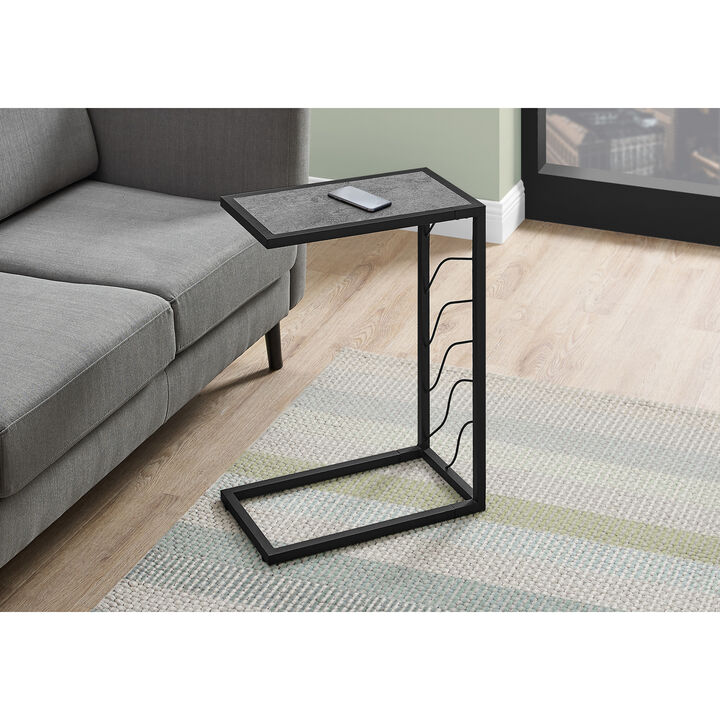Monarch Specialties I 3301 Accent Table, C-shaped, End, Side, Snack, Living Room, Bedroom, Metal, Laminate, Grey, Black, Contemporary, Modern