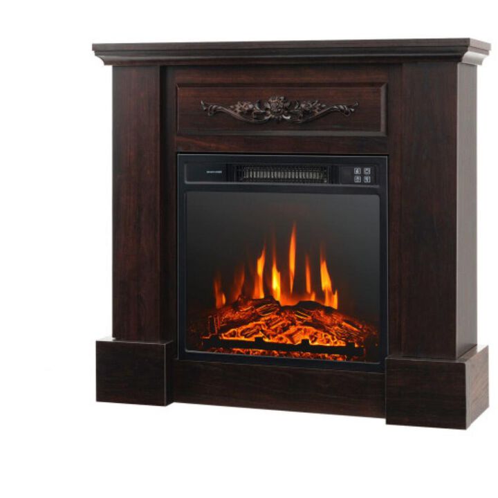 Electric Fireplace 1400W 32 Inches with Mantel and Adjustable LED Flames-Brown
