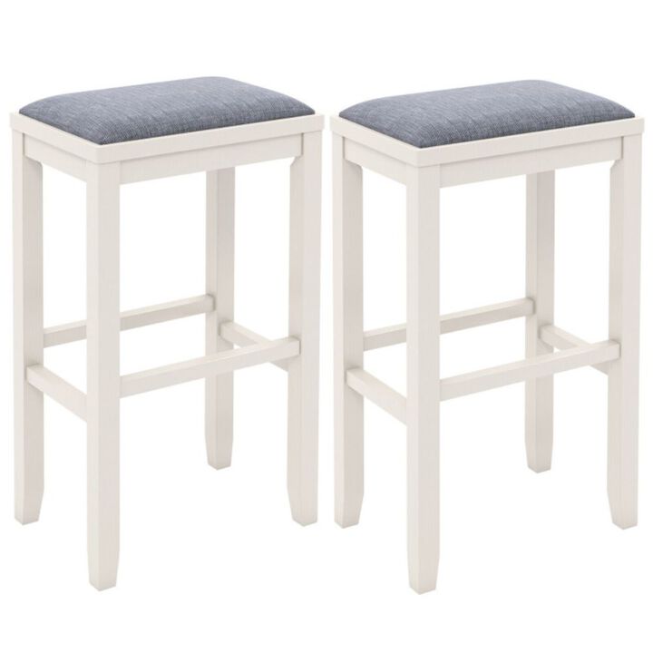 Hivago 2 Pieces 31 Inch Upholstered Bar Stool Set with Solid Rubber Wood Frame and Footrest