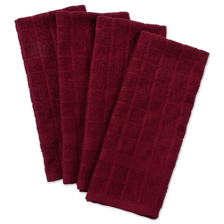 Set of 4 Solid Wine Red Terry Dish Towel  26"