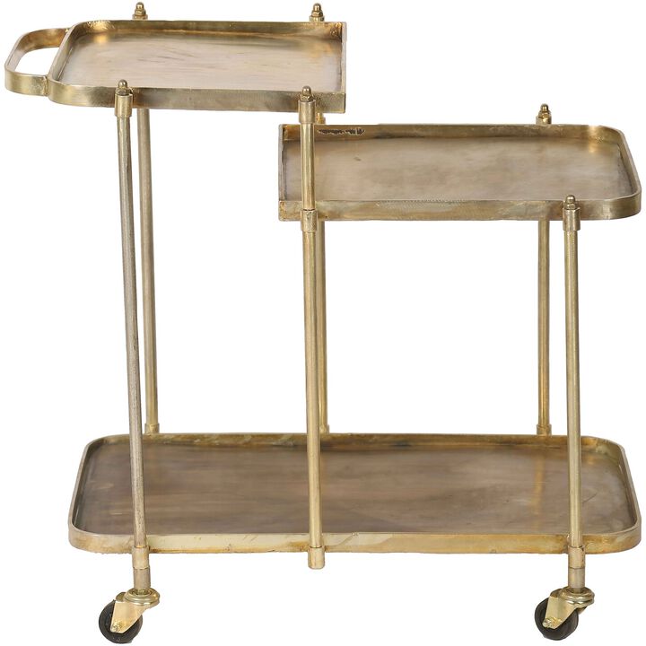 28.5" Antique Gold and Black Bar Cart with Removable Trays