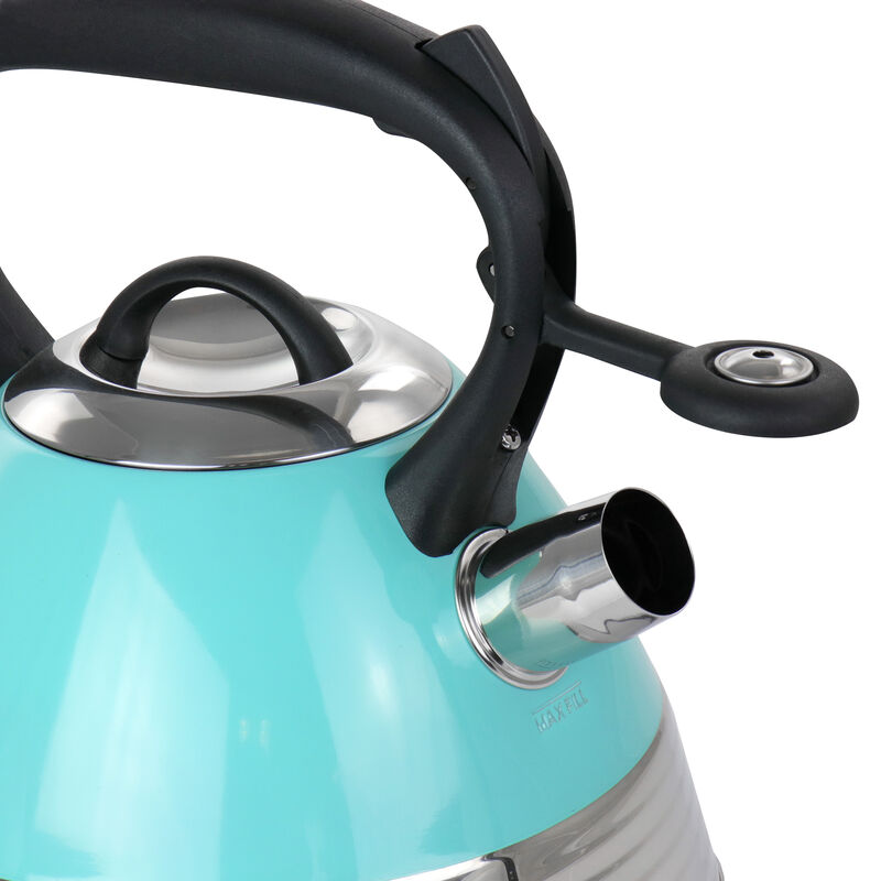 Mr. Coffee 2.5 Quart Stainless Steel Whistling Tea Kettle in Turquoise