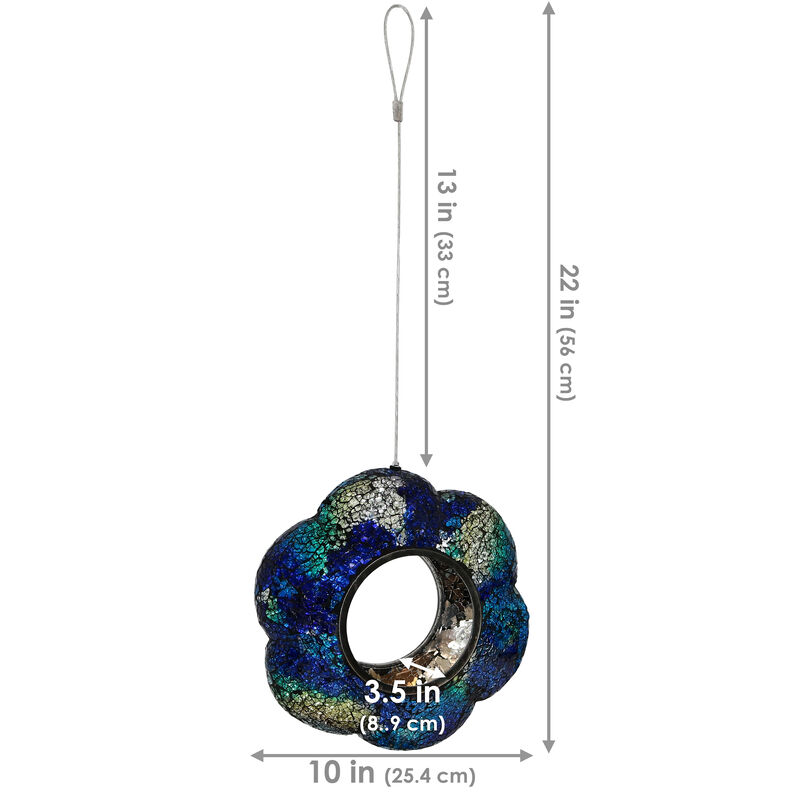 Sunnydaze Glass Indigo Flower Mosaic Fly-Through Hanging Bird Feeder - 10 in