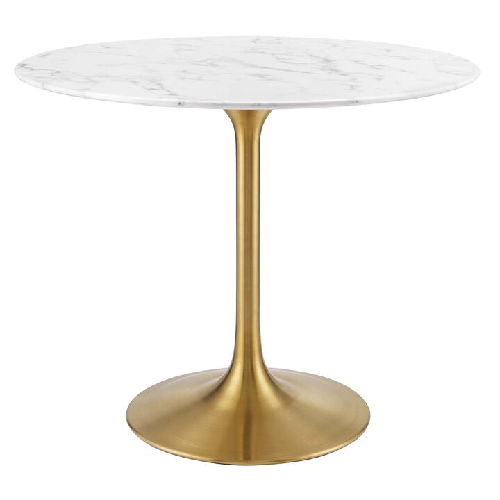 Modway - Lippa 36" Round Artificial Marble Dining Table Gold White